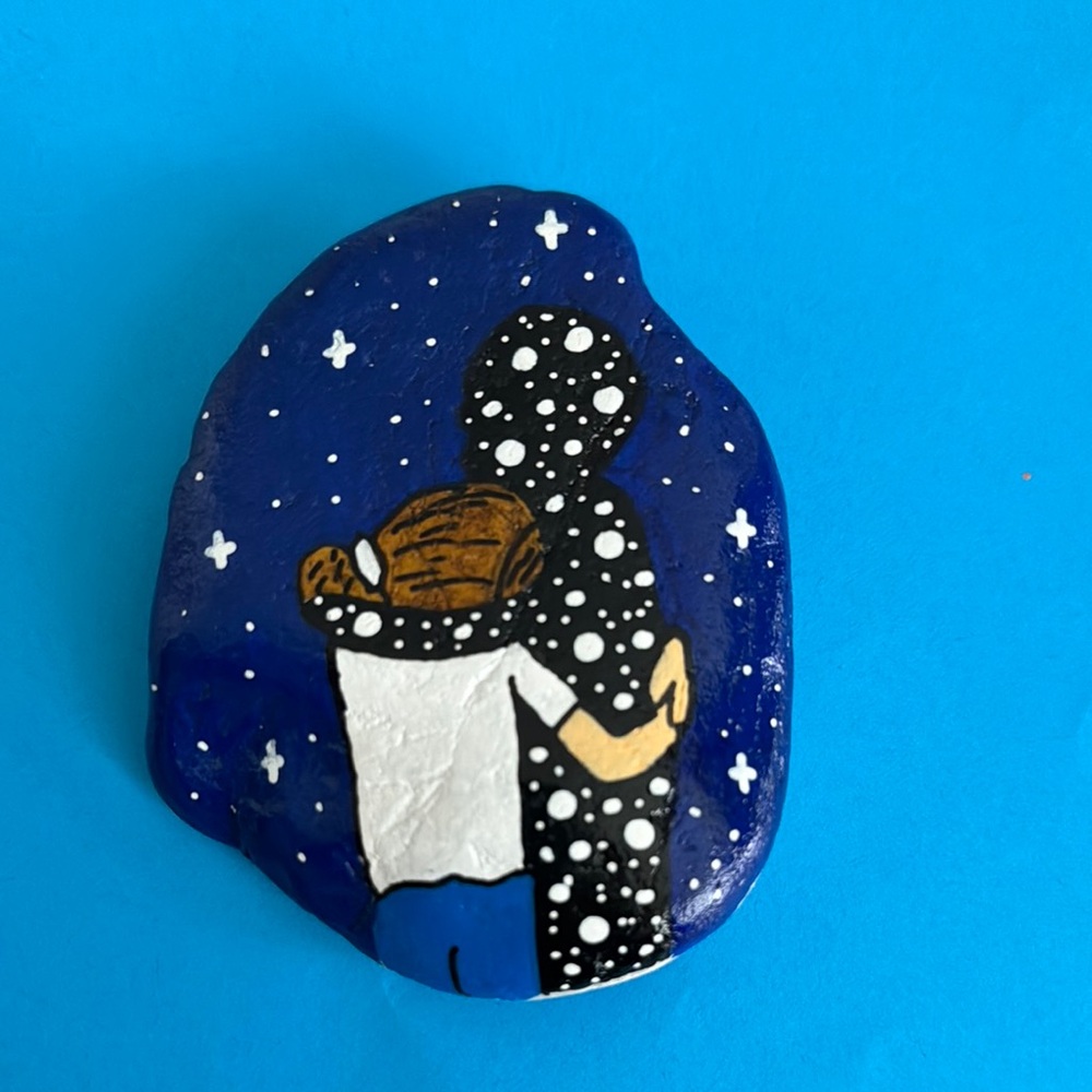 Hand-Painted “In Memory” Blue and Black Art Stone